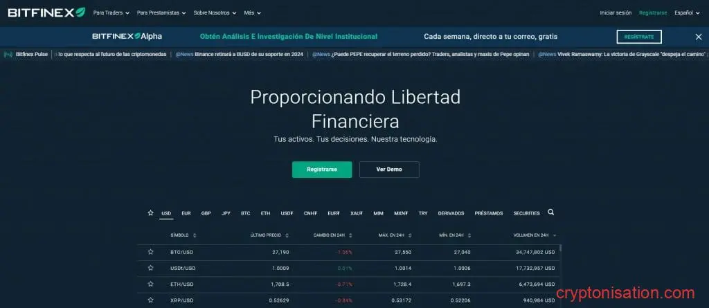 Sitio web oficial de Bitfinex
