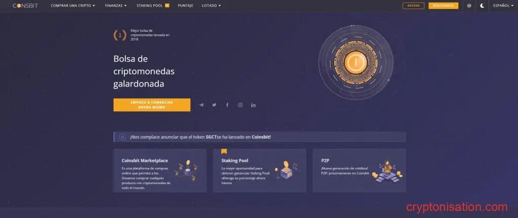 Sitio web oficial de Coinsbit