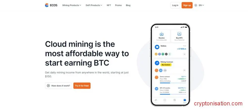 Strona cloud mining na Ecos.am