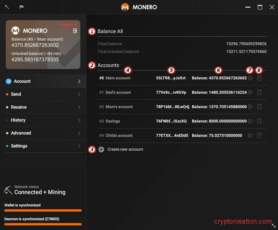 Interfejs konta Monero