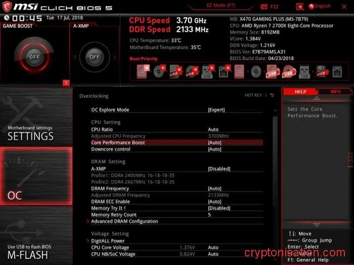 Interfejs sekcji Overclocking settings
