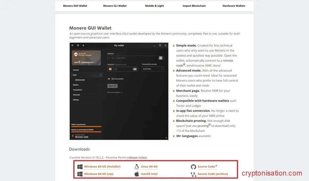 GUI wallet na stronie Downloads