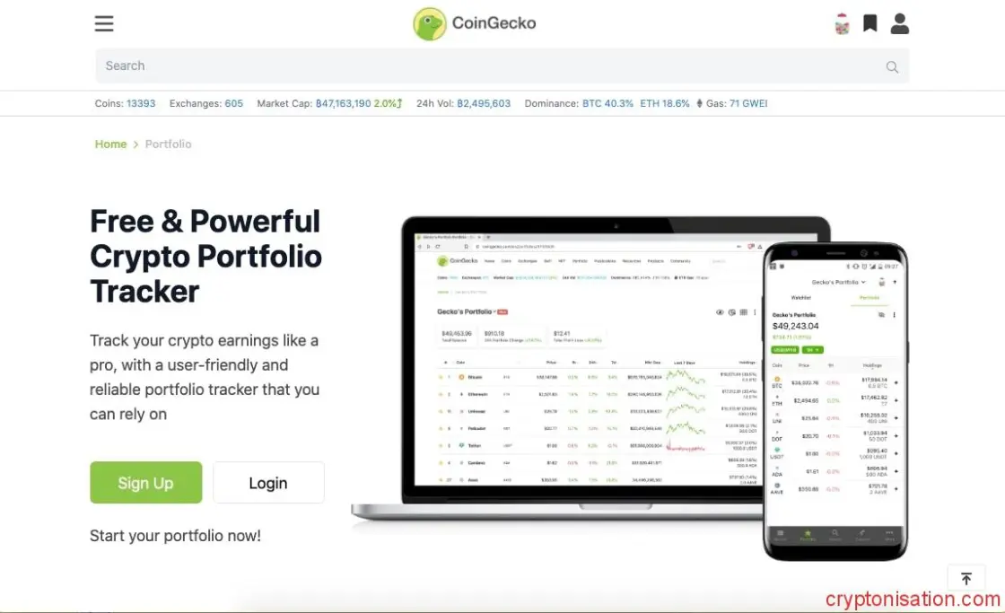 Tracker portfela kryptowalut Coingecko