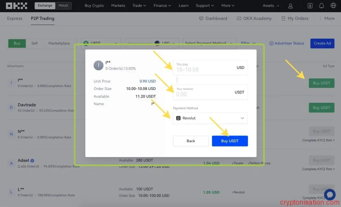 P2P-kupowanie USDT za USD