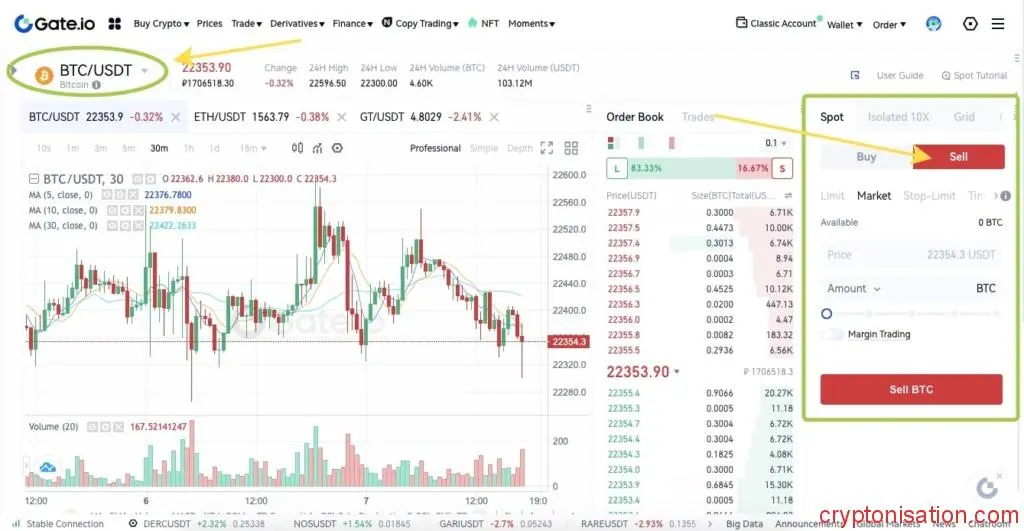 Tworzenie zlecenia sprzedaży BTC