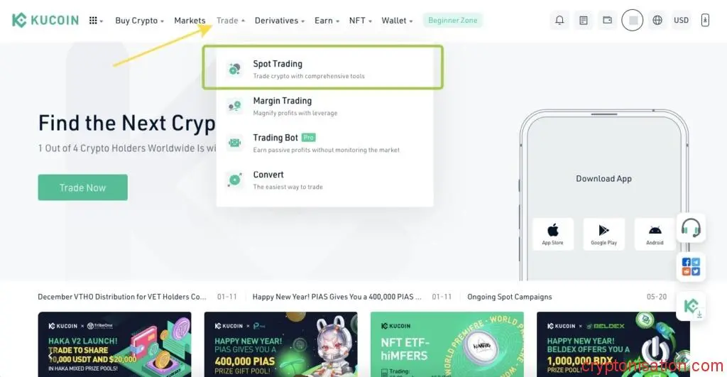 Dostęp do transakcji spot na Kucoin