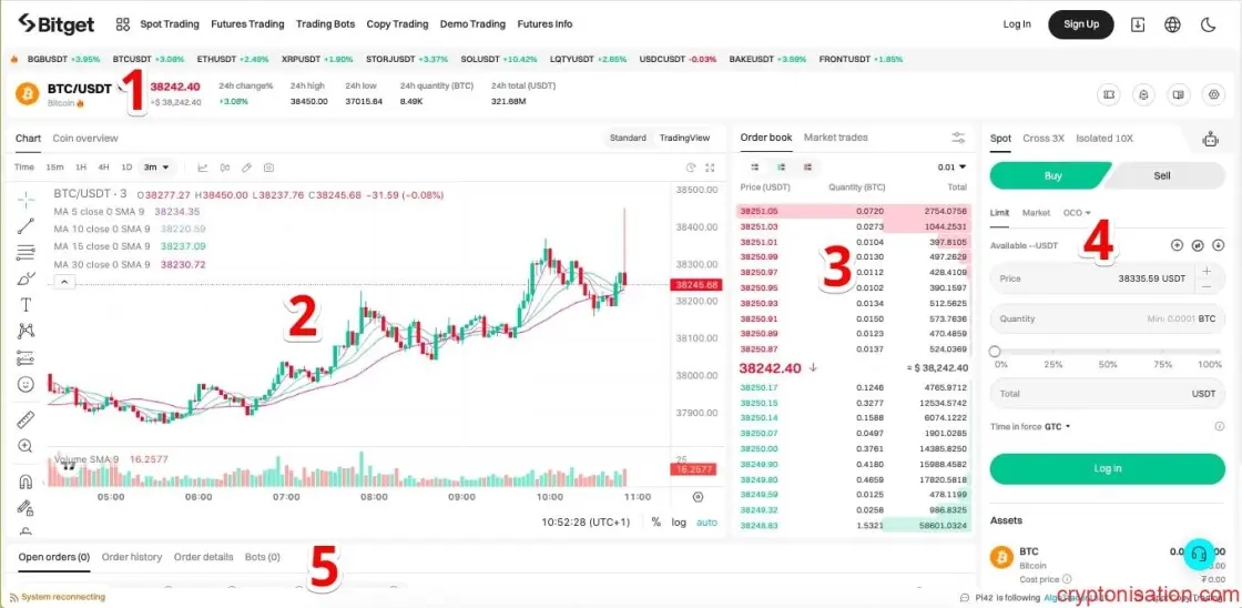 Bitget İşlem Terminali Bölümleri