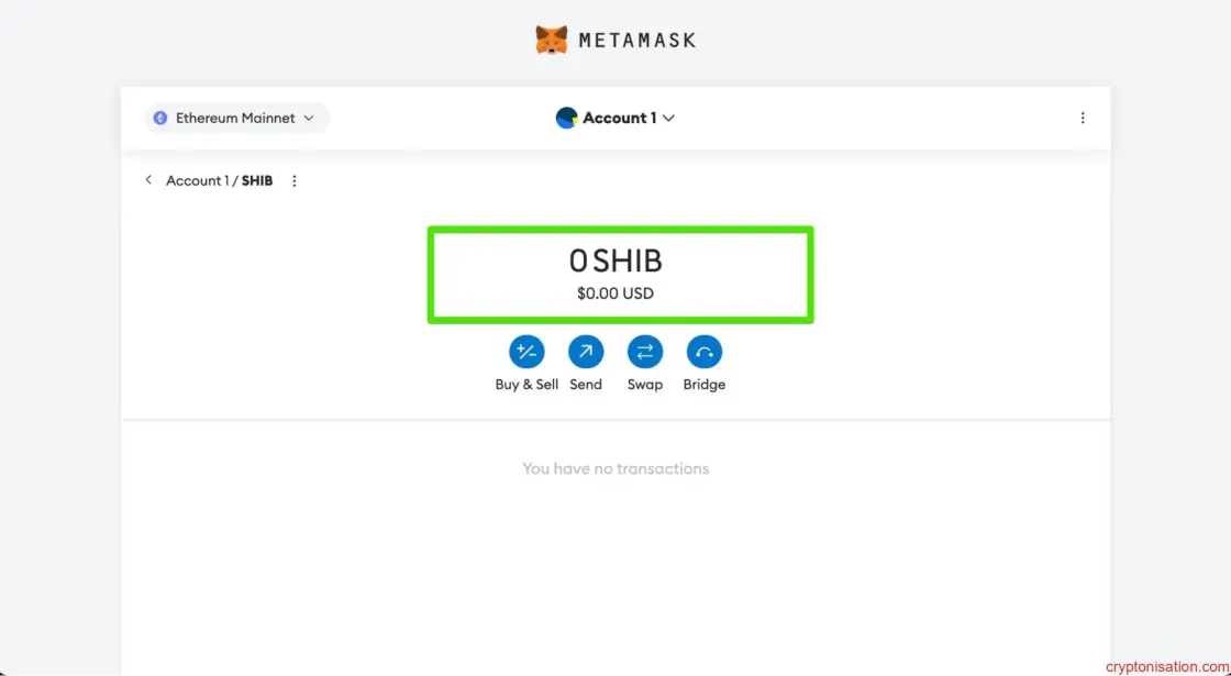 MetaMask'ta SHIB Bakiyesi