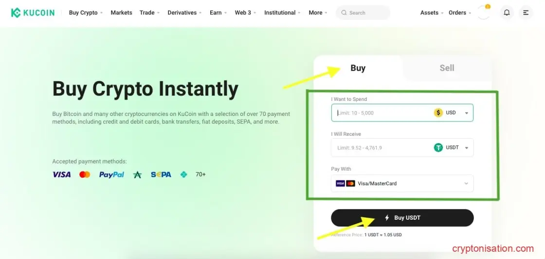 Solicitud para la compra de USDT desde una tarjeta
