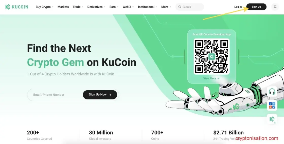 Inicio de registro en Kucoin
