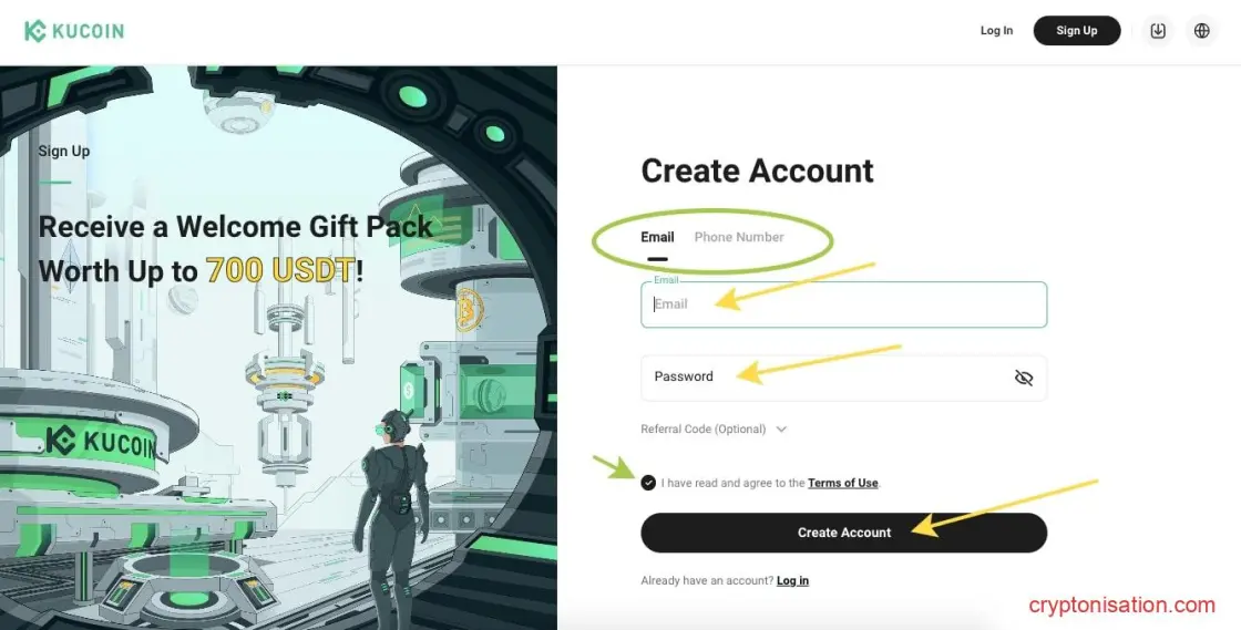 Solicitud de registro en KuCoin