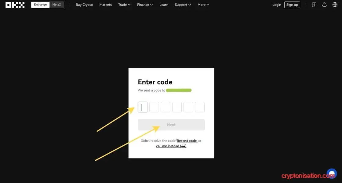 Código que confirma el registro en OKX