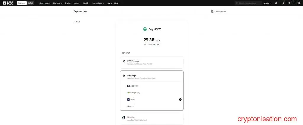 Lista de medios de pago disponibles para la compra de USDT