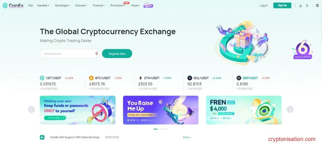 Strona główna platformy CoinEx