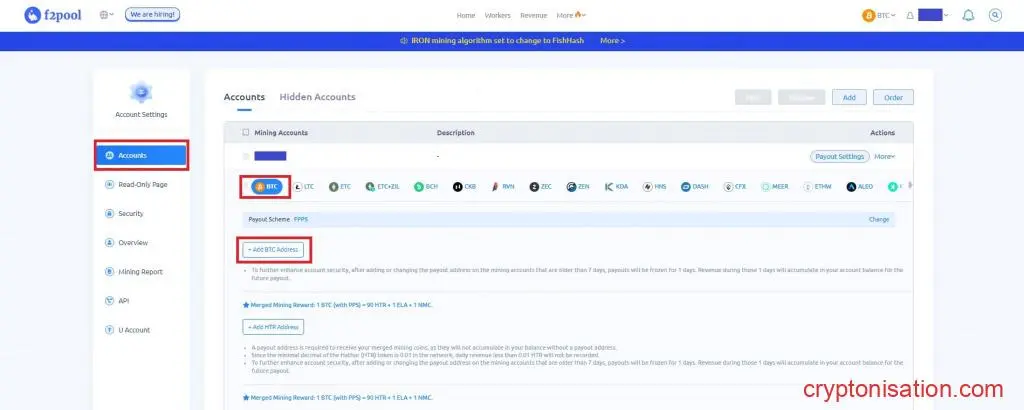 Dodawanie adresu BTC do wypłaty monet