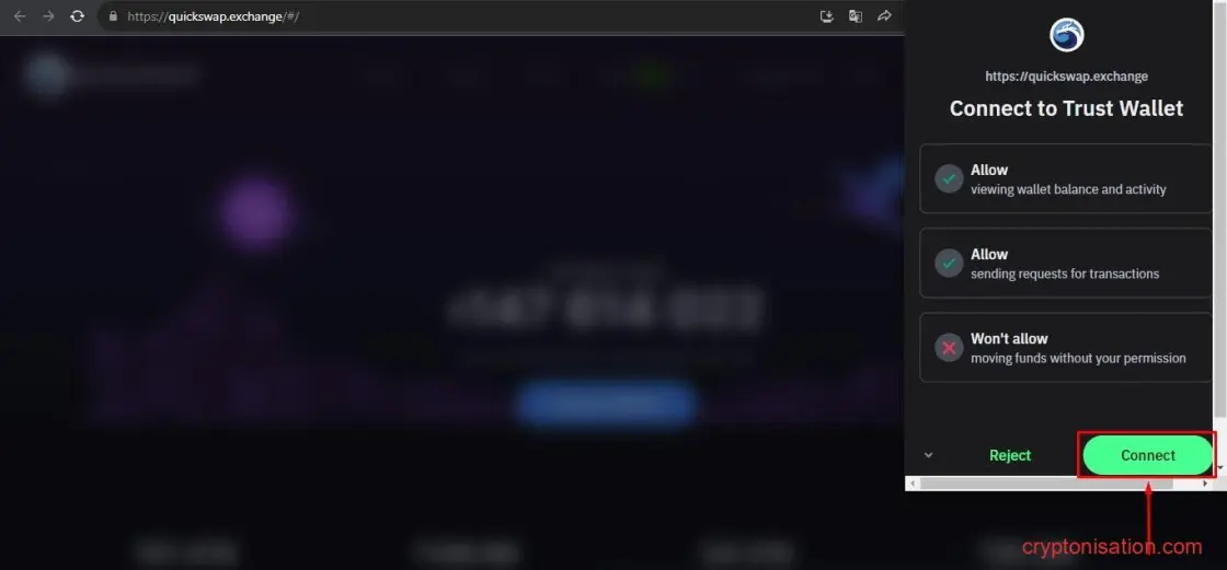 Potwierdzenie połączenia portfela z giełdą