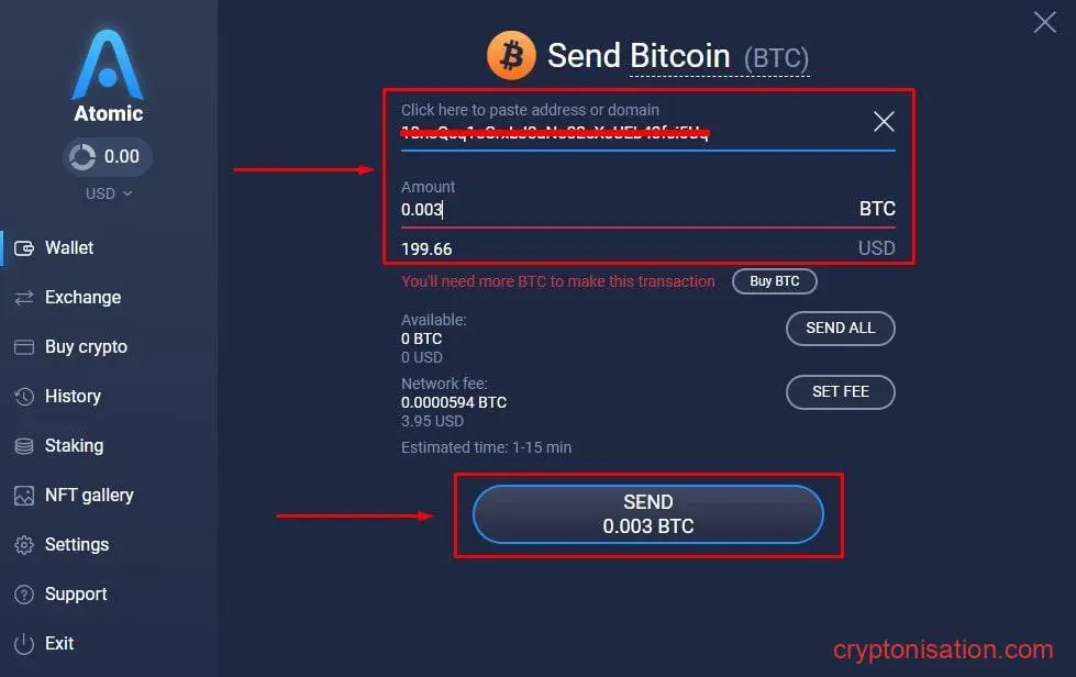 Formularz wprowadzania danych do wysyłania kryptowaluty