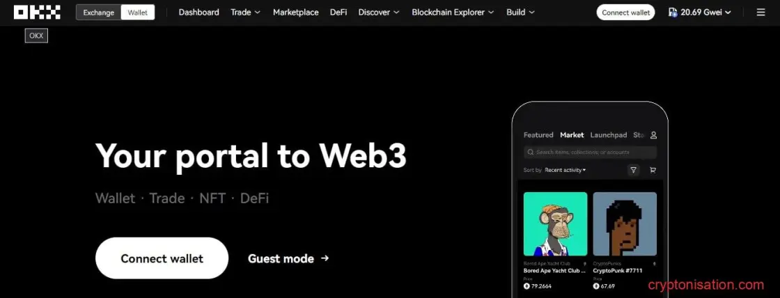 Página principal de la versión web de OKX Wallet