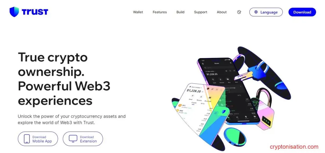 Página principal del sitio web de Trust Wallet