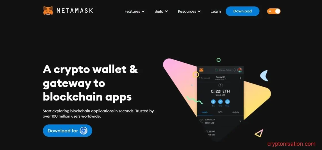 Página principal del sitio web de MetaMask Wallet