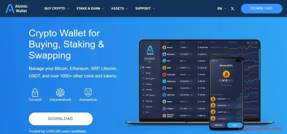 Página de inicio de Atomic Wallet