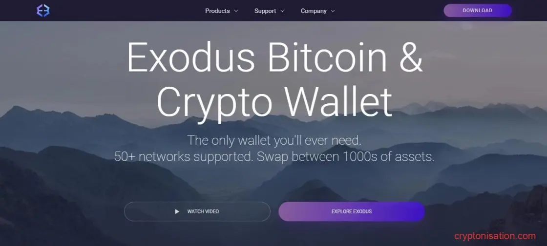Página de inicio del sitio web de Exodus Wallet