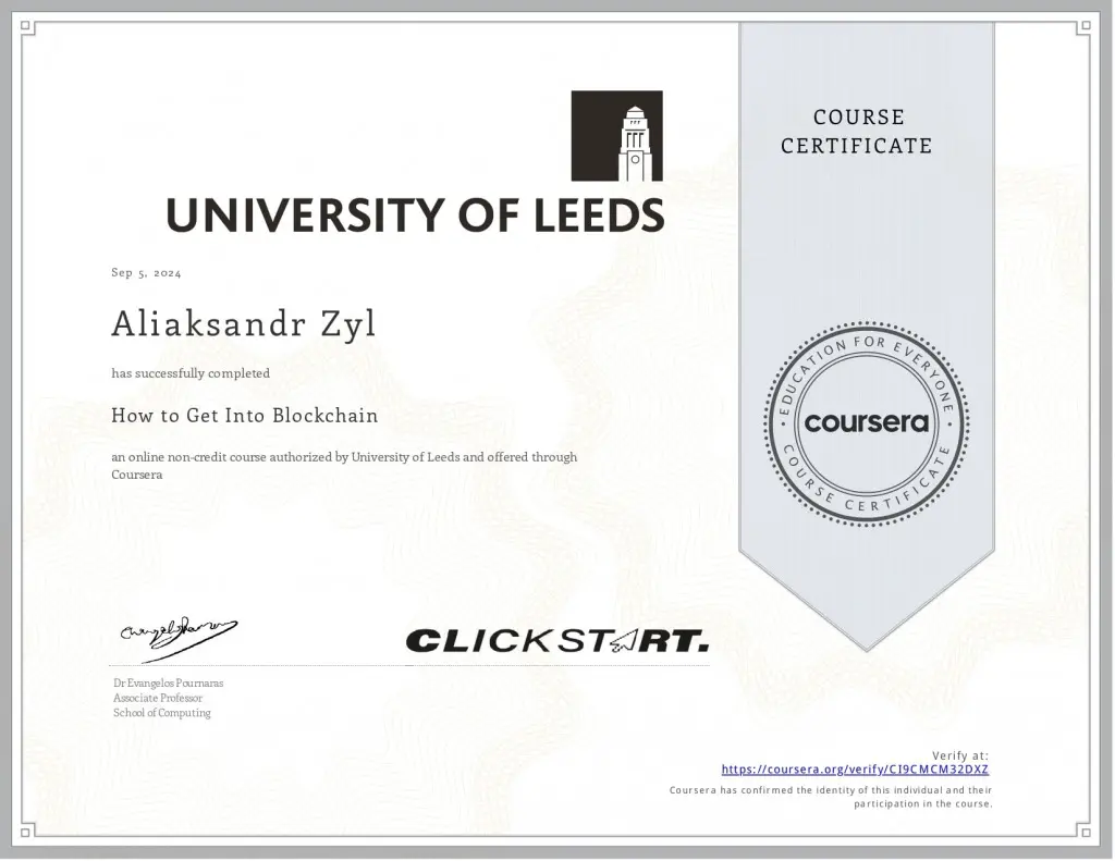 Diplomas y certificados Alexander Zyl