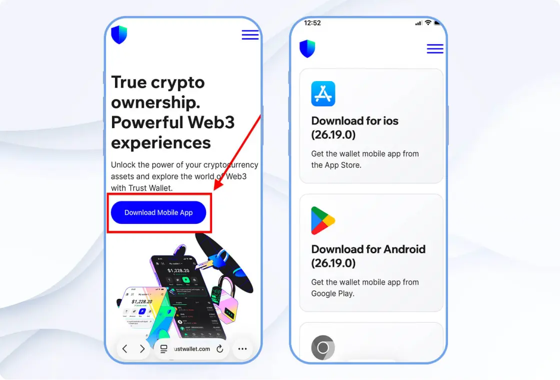 Instalación de la aplicación móvil de Trust Wallet