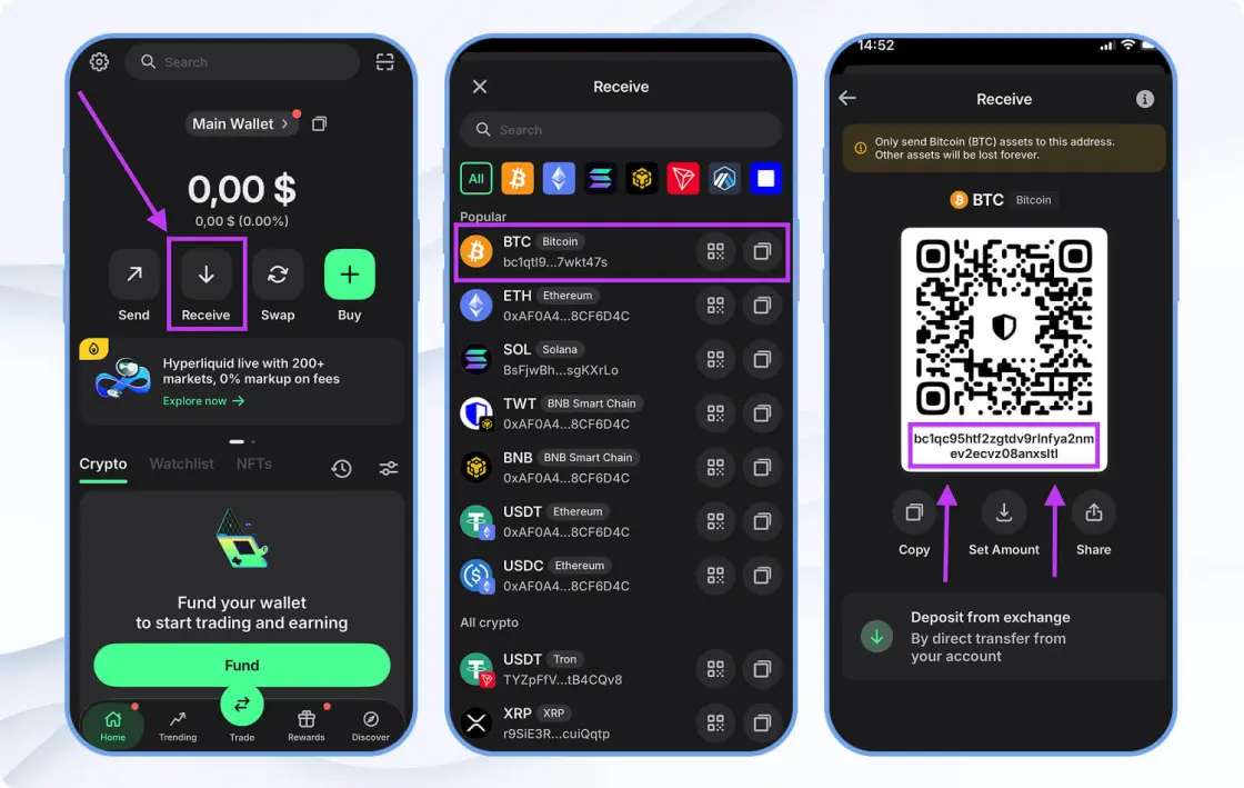 Recibir Bitcoin en Trust Wallet